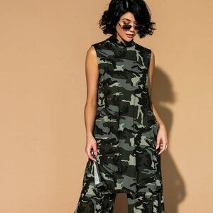 LALA ORIGINAL: Gigi Sleeveless Ribbed Playsuit in CAMO - Small